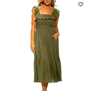 Olive Green Ruffle Linen Sundress, some inside neckline makeup from try ons 💚